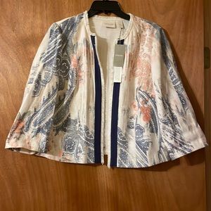 Chico’s jacket, watercolor texture, 3/4 sleeve, multi color (OLCC)